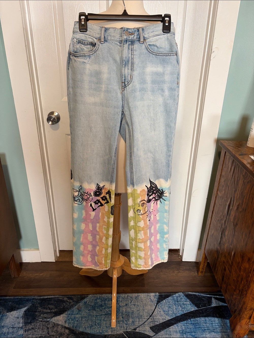 BDG Light Wash Flare Jeans with Pastel Rainbow & Graphic Trim